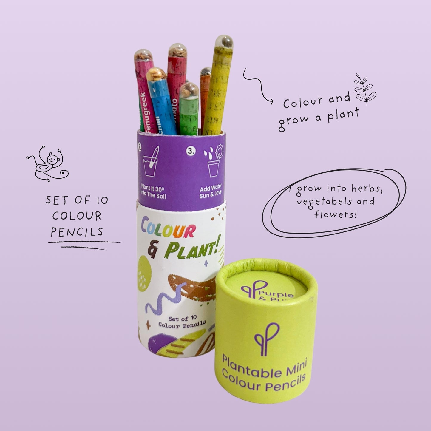 Plantable Seed Mini Coloured Pencils (Set of 10)