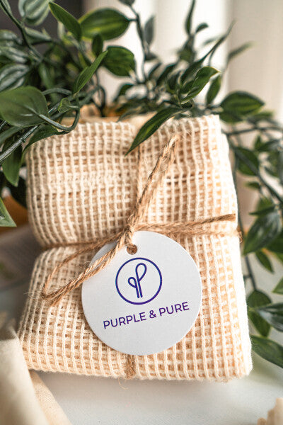 purple & pure organic cotton mesh produce bags, plantable gifts ideas