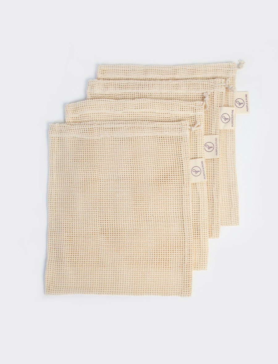 Organic Cotton Mesh Produce Bags - GOTS Certified Pack of 4