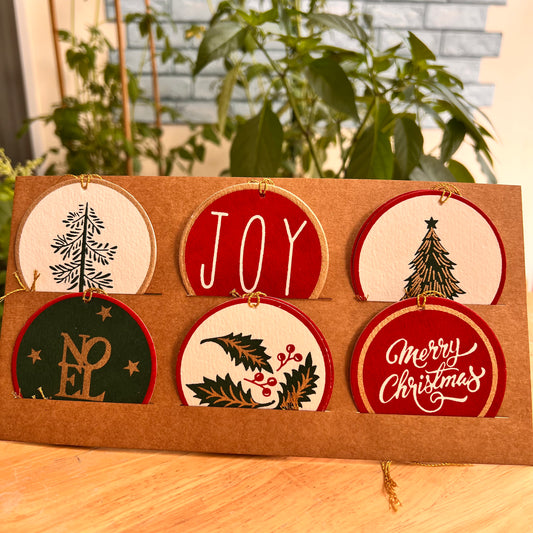 Handmade Cotton Paper Christmas Tree Ornaments (12pc )