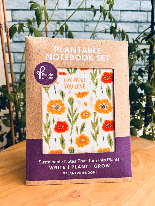 Plantable Notebook, Bookmark & Pencil Gift Set - Marigold