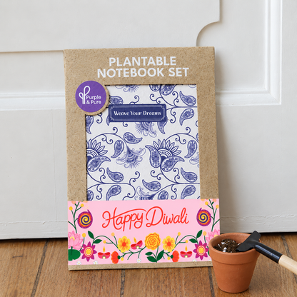 Plantable Diwali notebook set in Batik design with seed paper notebook, plantable pen and pencil