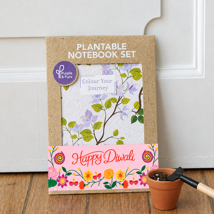 Plantable Diwali notebook set in Bougainvillea blush design, seed paper stationery gift