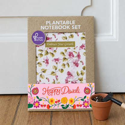 Plantable Diwali notebook set in Hibiscus bloom design, eco-friendly Deepavali gift