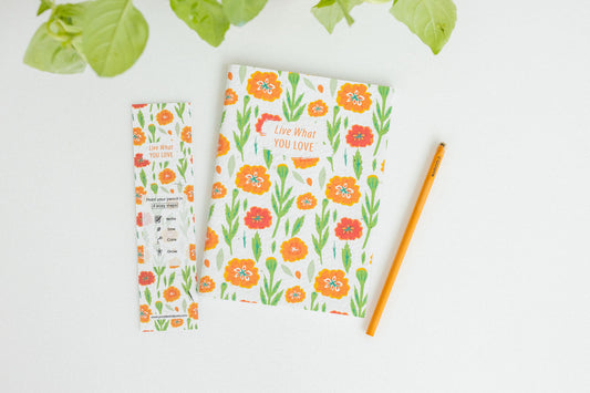 marigold plantable seed notebook and pencil set, plantable gifts