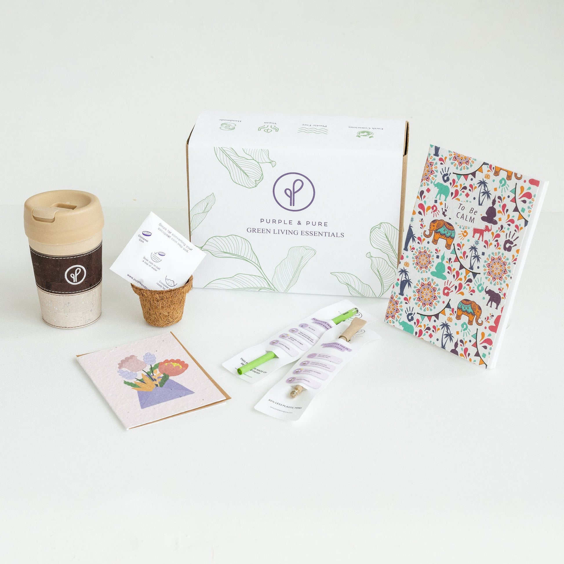 set of purple & pure green living essentials for plantable corporate gifts