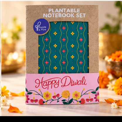 Plantable Diwali notebook set in Roshni design, eco-friendly festival of lights gift